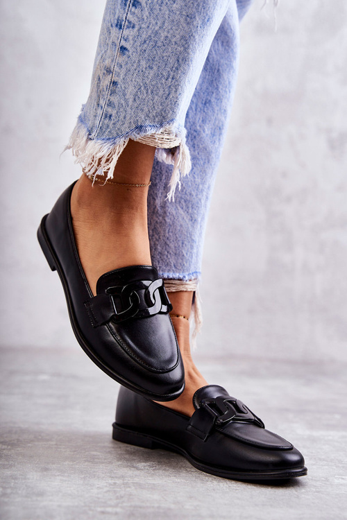 Dámské kožené mokasíny s dekorací černe Kerrie