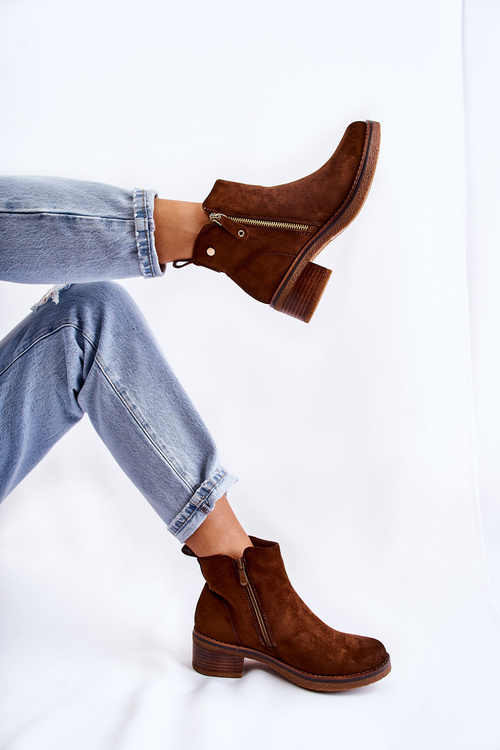 Semišové kozačky na nízkém sloupku Hněde Laurisa