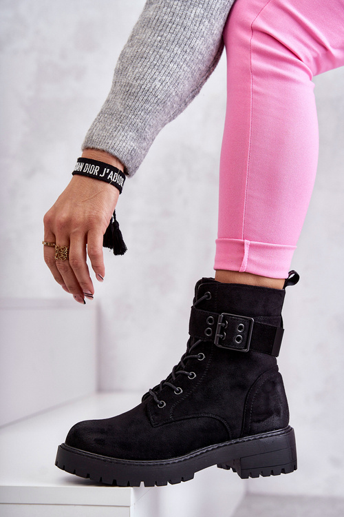 Dámské šněrovací boty Semišove na plochém podpatku černé Firmina