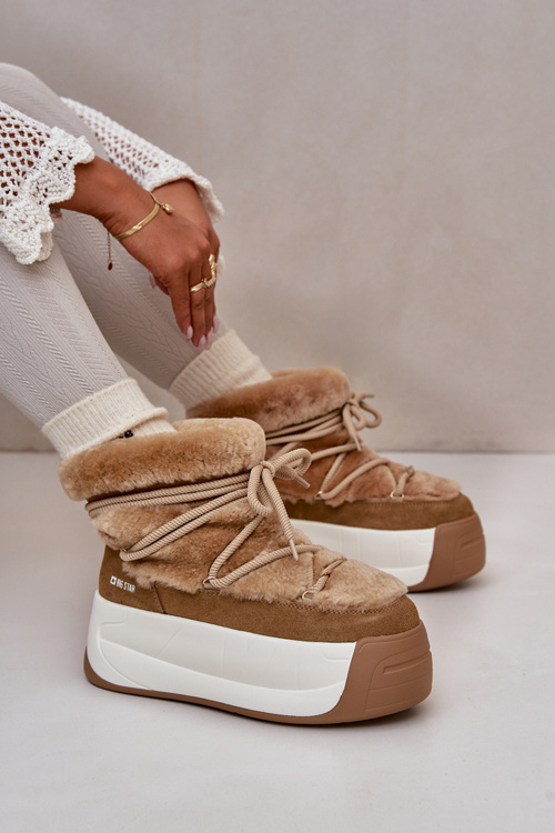 Kožené Dámské Sněhule Na Silné Podešvi S Kožešinou Big Star OO274A207 Hnědé