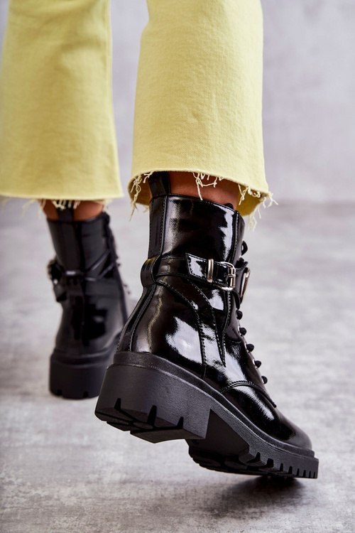 Lakované teplé dámské kozačky černé Costello