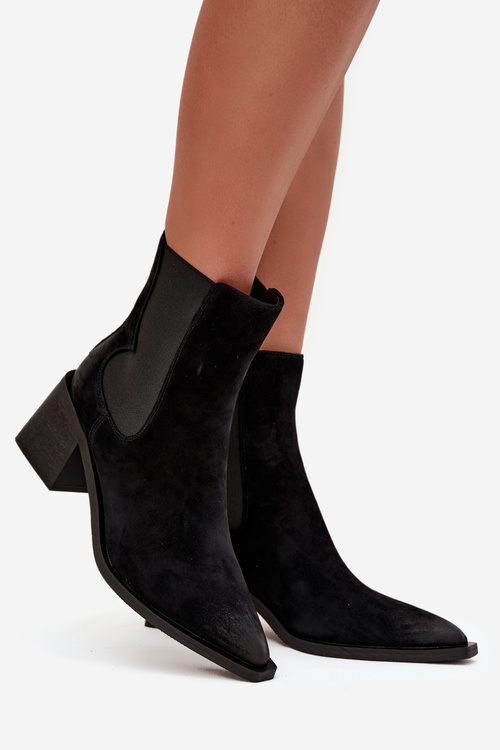 Kožené semišové dámske členkové čižmy na podpätku vyhriate Artiker 57C0049 Čierne