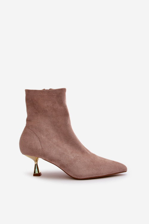 Dámske Čižmy Na Opätku Eko Semišové S Špicatými Nosmi Béžové Irithare