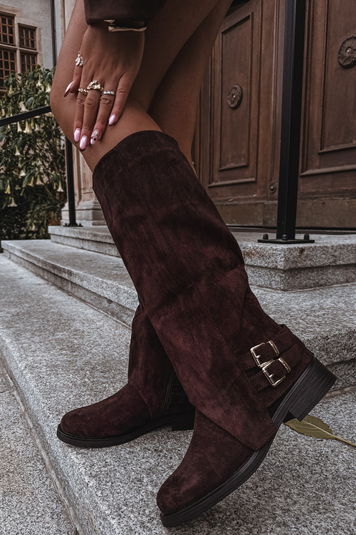 Zateplené dámské kozačky s přezkami čokoládové Umbria