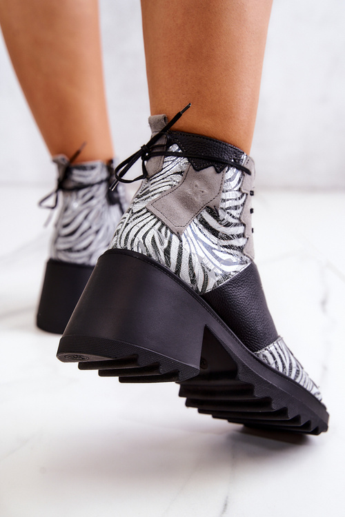 Kožené kozačky Maciejka 05321-03 Šedočerné