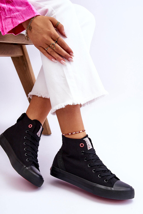 Dámske klasické vysoké tenisky krížové džínsy LL2R4088C Black