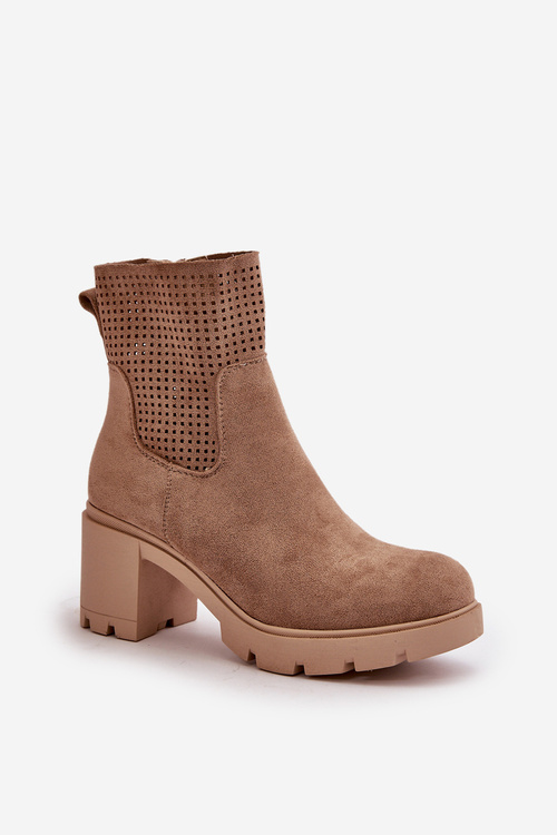 Dámské boty na podpatku se zipem eko semišové béžové Rashmi