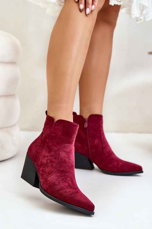 Zateplené Kožené Boty Cowboy Eko Semišové Na Zip Bordové Virtris