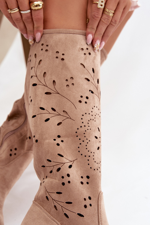 Ažurové dámské kozačky na klínu Khaki Helinna