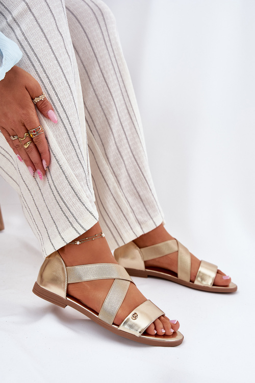 Dámske ploché sandále s elastickými popruhmi zlaté Marinea