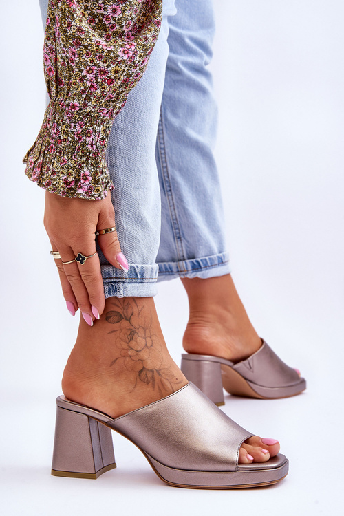 Módní pantofle na podpatku Sergio Leone KL322 Tmavě stříbrná