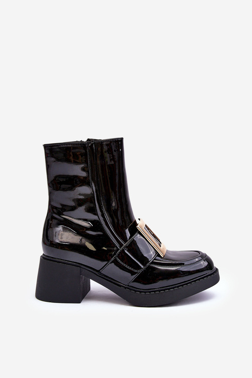 Lesklé boty na podpatku černé Hensy