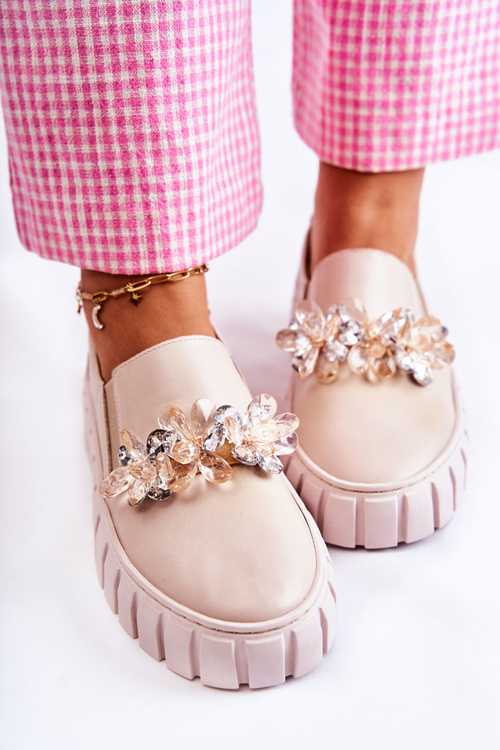 Dámské kožené tenisky nazouvací s zdobením béžove Mirana