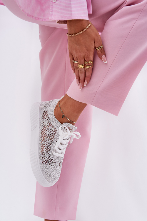 Dámske Dierkované Tenisky Na Platforme Biele Aranelith