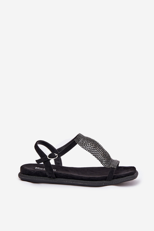 Ploské Elegantné Dámske Sandále S Kryštálmi Artiker 56C1370 Čierne