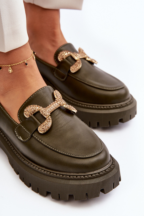 Dámské mokasíny s ozdobou tmavě zelené Gargi