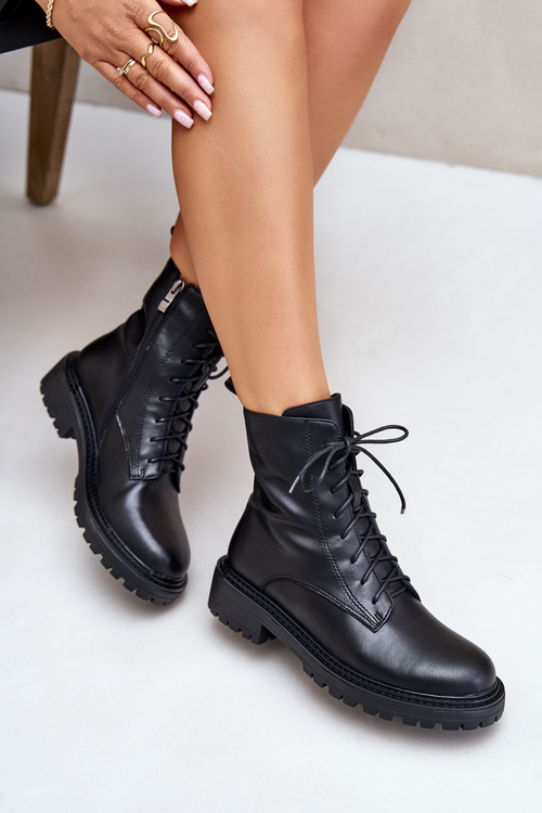Kožené botky worker s teplou podšívkou na zip černé Elosie
