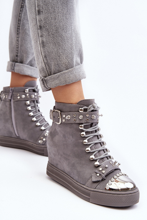 Izolované klinové topánky so semišovými kamienkami lu boo šedá