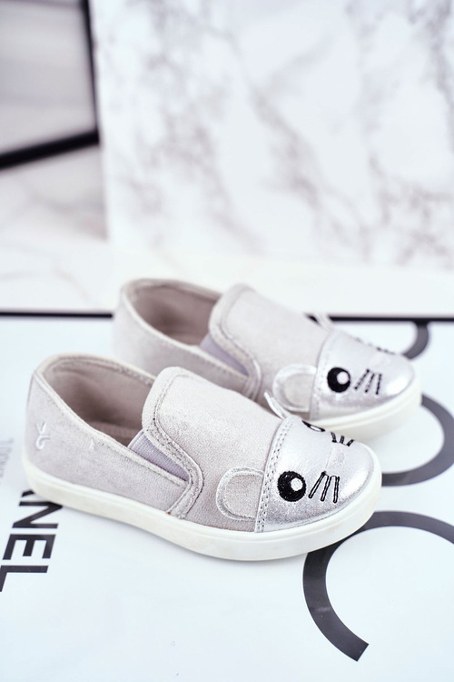 Dětská Obuv Tenisky Slip On s Myší Světle šedé Candys