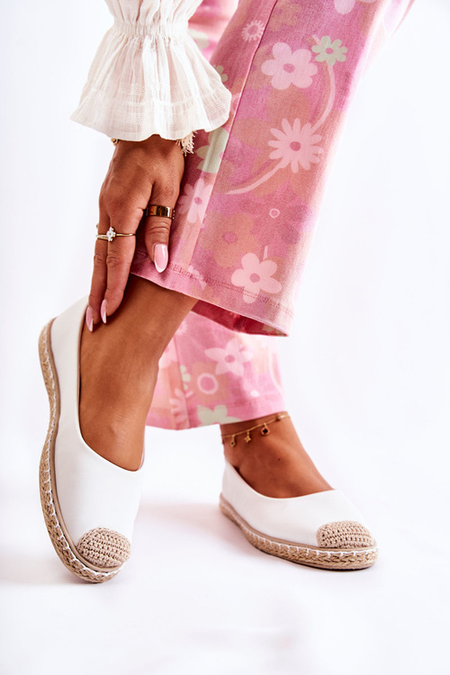 Klasická kožená dámska biela kalabria espadrilles