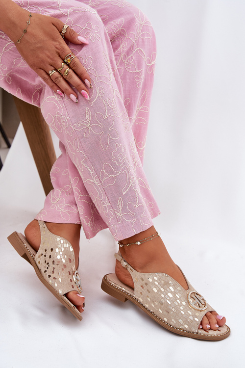 Kožené Sandály Na Plochém Podpatku S Ozdobou S.Barski KV51-094 Zlaté