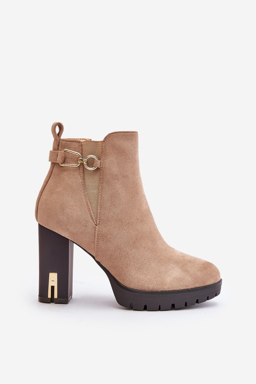 Zateplené dámske čižmy na vysokom podpätku béžové Terisanna