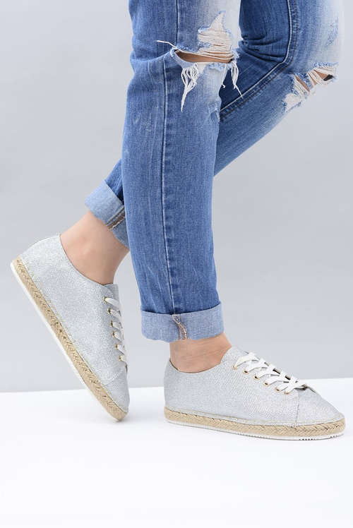 Lu Boo | Srebrne Brokatowe Lniane Espadryle Fairy