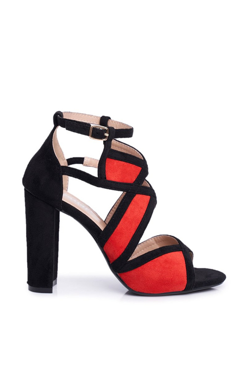 Semišové Sandály Na Podpatku Černo-Červené Emolly