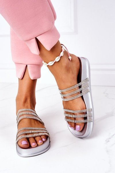 Gumové flip -flops s zirkónmi striebro mi chýbaš