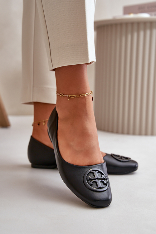 Dámske balerínky s ozdobou z eko kože čierne Rhodike