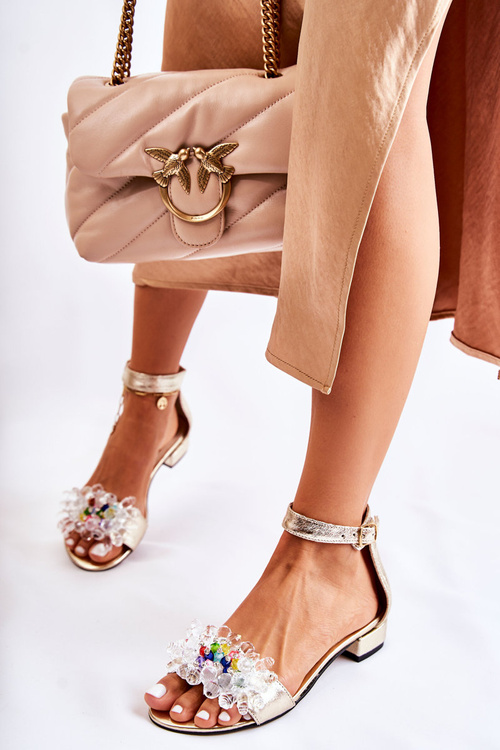 Dámské Kožené Sandály Na Plochém Podpatku Zlatá Morlee