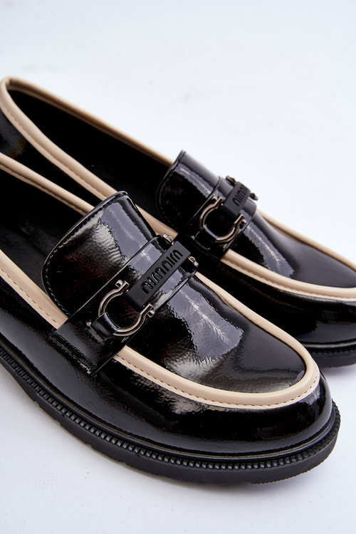 Dámské lakované polobotky mokasíny S.Barski HY336A černé