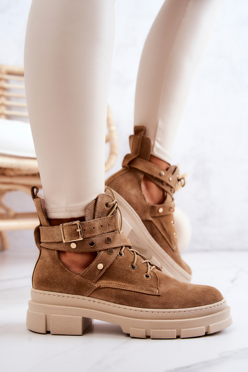 Semišove dámské kozačky s výřezy Camel Everly