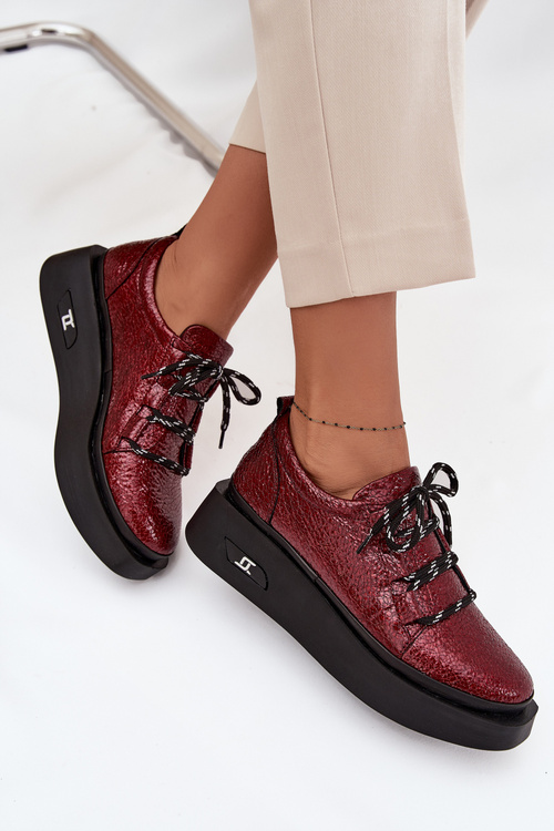 Kožené Lakyované Dámske Mokasíny Na Platforme Artiker 57C2046 Bordó