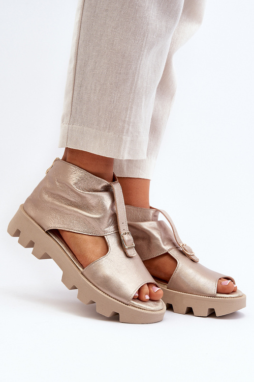 Zazoo 999 Kožené dámské sandály s zipem Zlaté