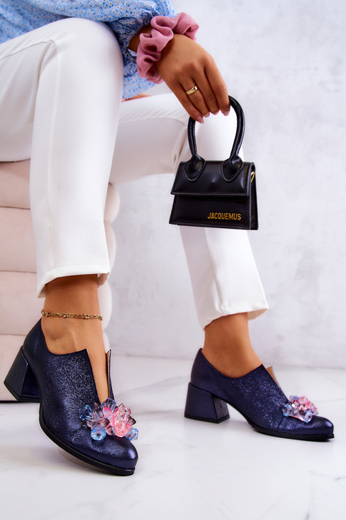 Kožené metalické boty s zdobením námořnická modrá Delaver