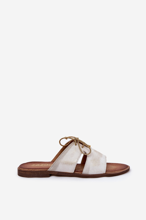 Dámské kožené sandály na plochém podpatku Zazoo 3022 zlaté oprané