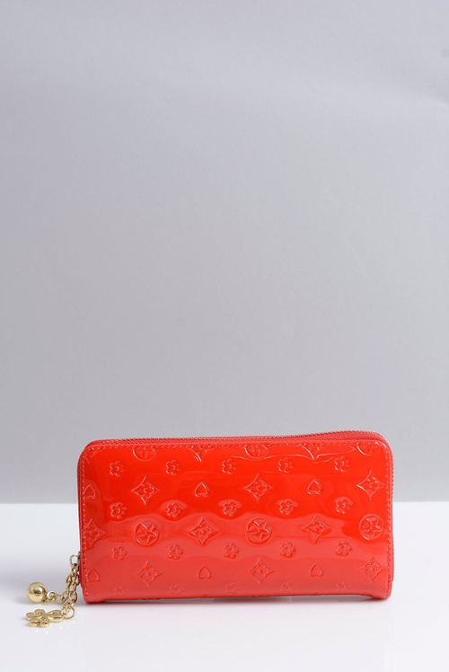 Portfel Damski Duży Czerwony Lakierowany Złoty Zamek