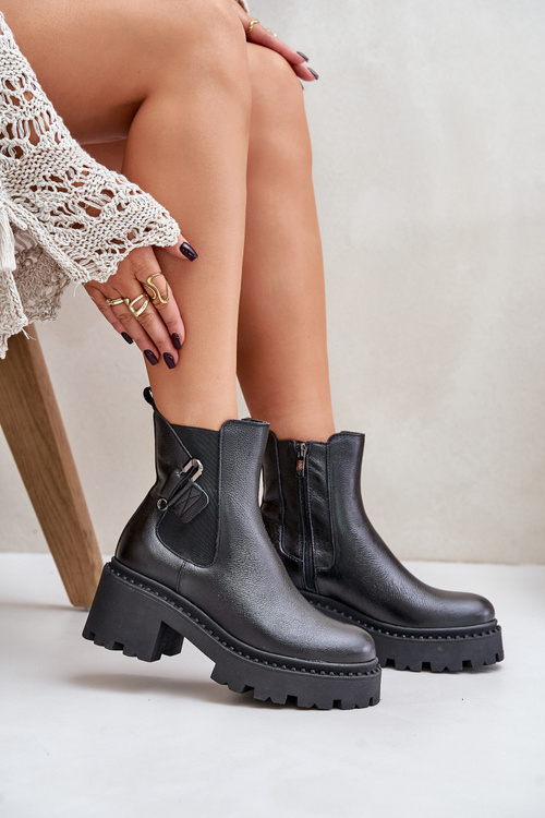 Zazoo 60490 Kožené Zateplené Boty S Dekorací Černé