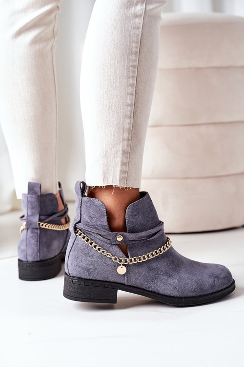 Semišové Boty S Retězem Modré Elvira