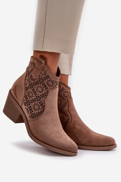 Dierkované Kovbojské Topánky Na Zips Eko Semišové Hnedé S.Barski HY42-944