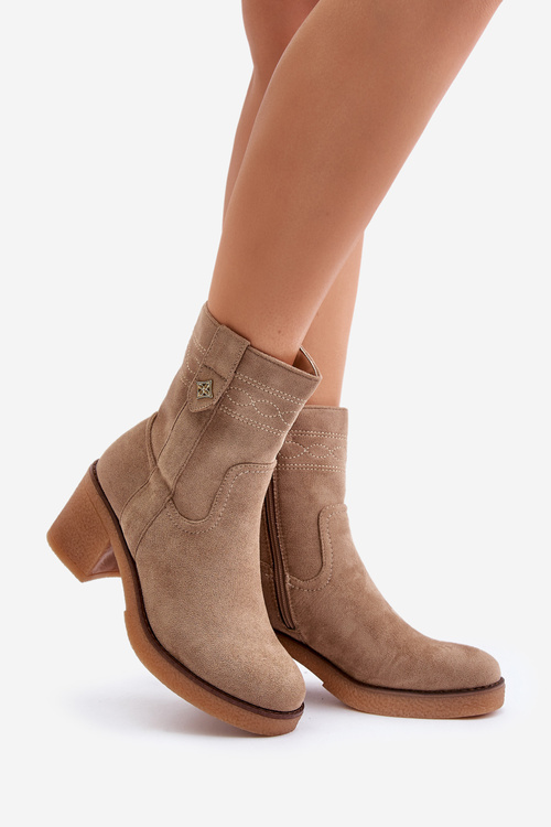 Zateplené dámské boty na podpatku béžové Vailia