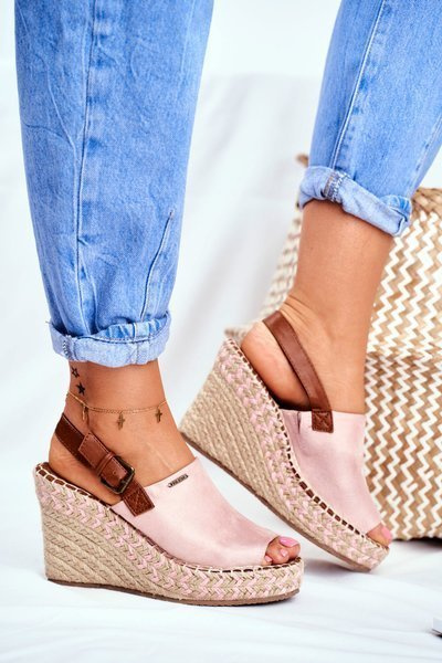 Dámske sandále na klinovej veľkej hviezde Pink FF274984