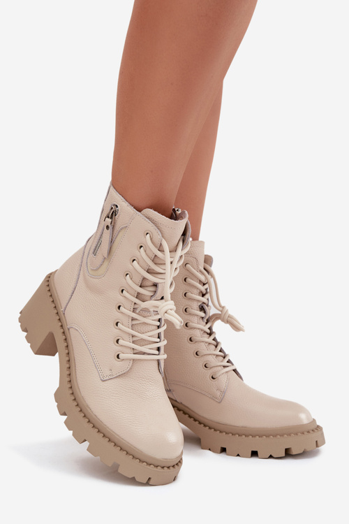 Kožené dámské kotníkové boty na klínu vyhřívané Vinceza 86418 béžové
