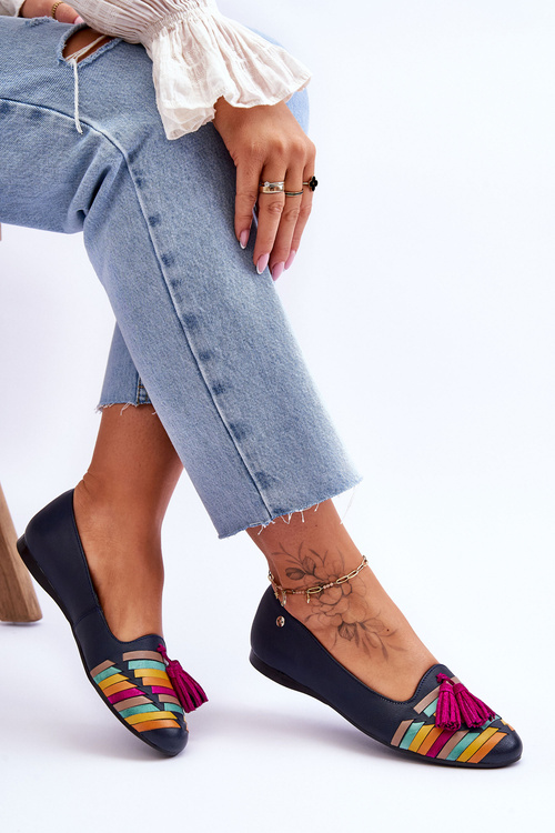 Dámské Kožené Baleríny Maciejka 04016-17 Tmavě Modré