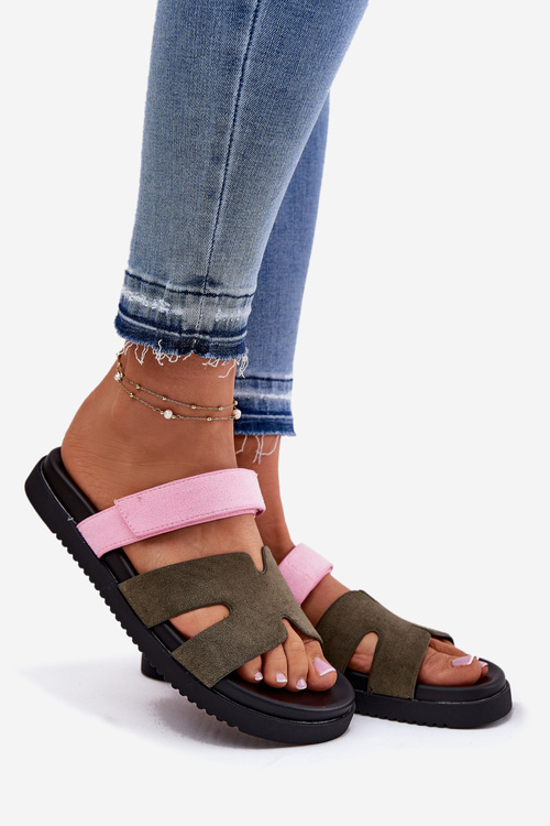 Dámské Pantofle Na Suchý Zip Vinceza 17401 Zeleno-Růžové