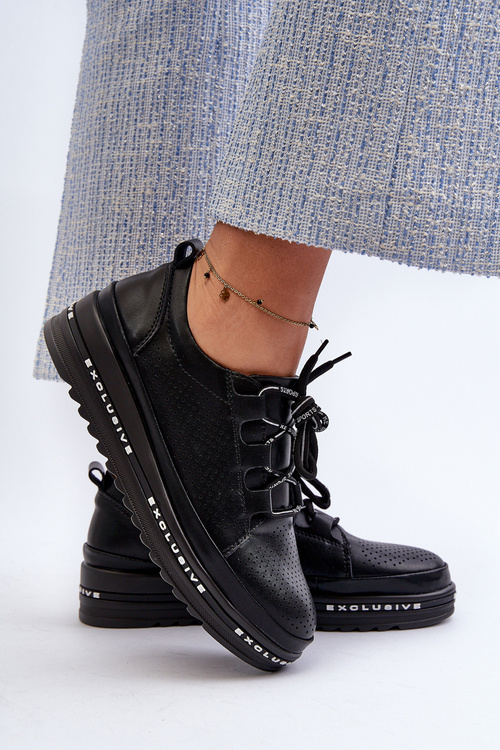 Dámske kožené polobotky na platforme S.Barski LR769A Čierne