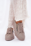 Kožené Športové Topánky Tenisky Na Platforme S Zipsom Vinceza 88019 Tmavo Béžové