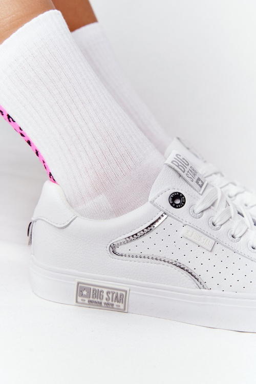 Dámské Kožené Tenisky BIG STAR HH274075 Bílé-Stříbrné