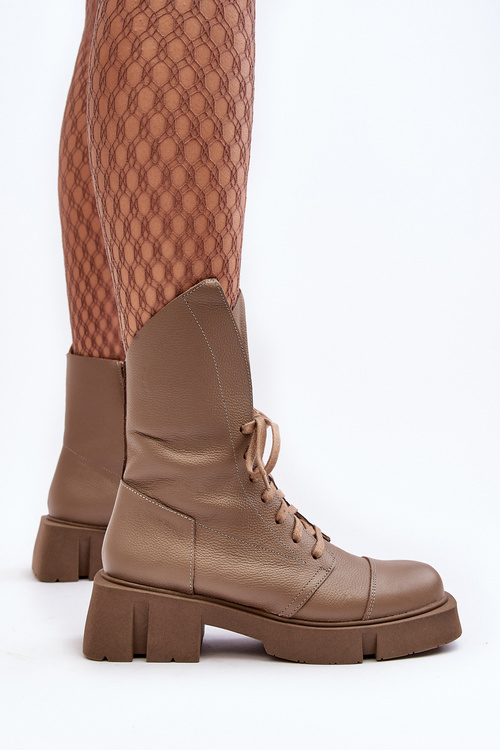 Dámske kožené topánky robotníci na masívnom byte 976A Dark Beige
